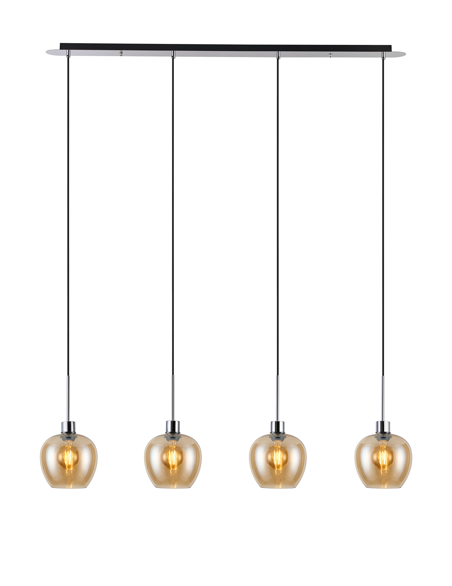 DK1324  Lori Linear Pendant, 4 Light Adjustable E27, Polished Chrome/Amber Wine Shades